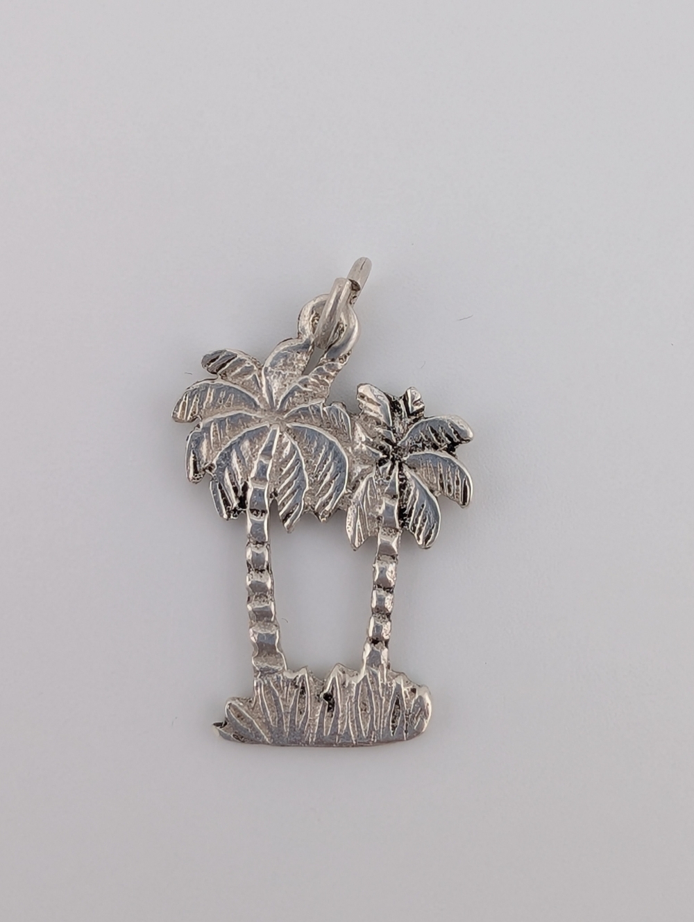 Vintage 925 Sterling Silver Double Sided Palm Trees Charm Pendant